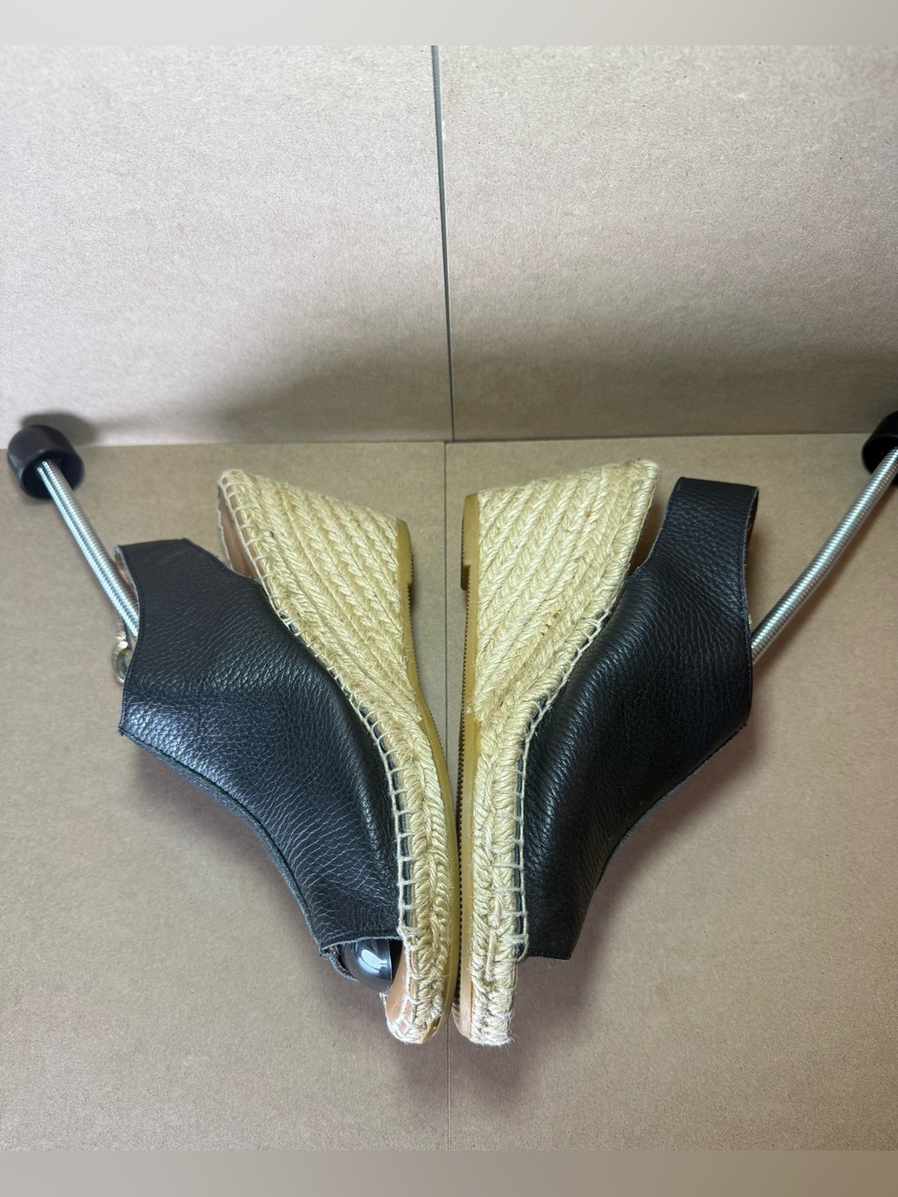 Maypol Black Leather Peep Toe Slingback Espadrille Sandals 3" Size US 7.5/8 - Picture 3 of 9